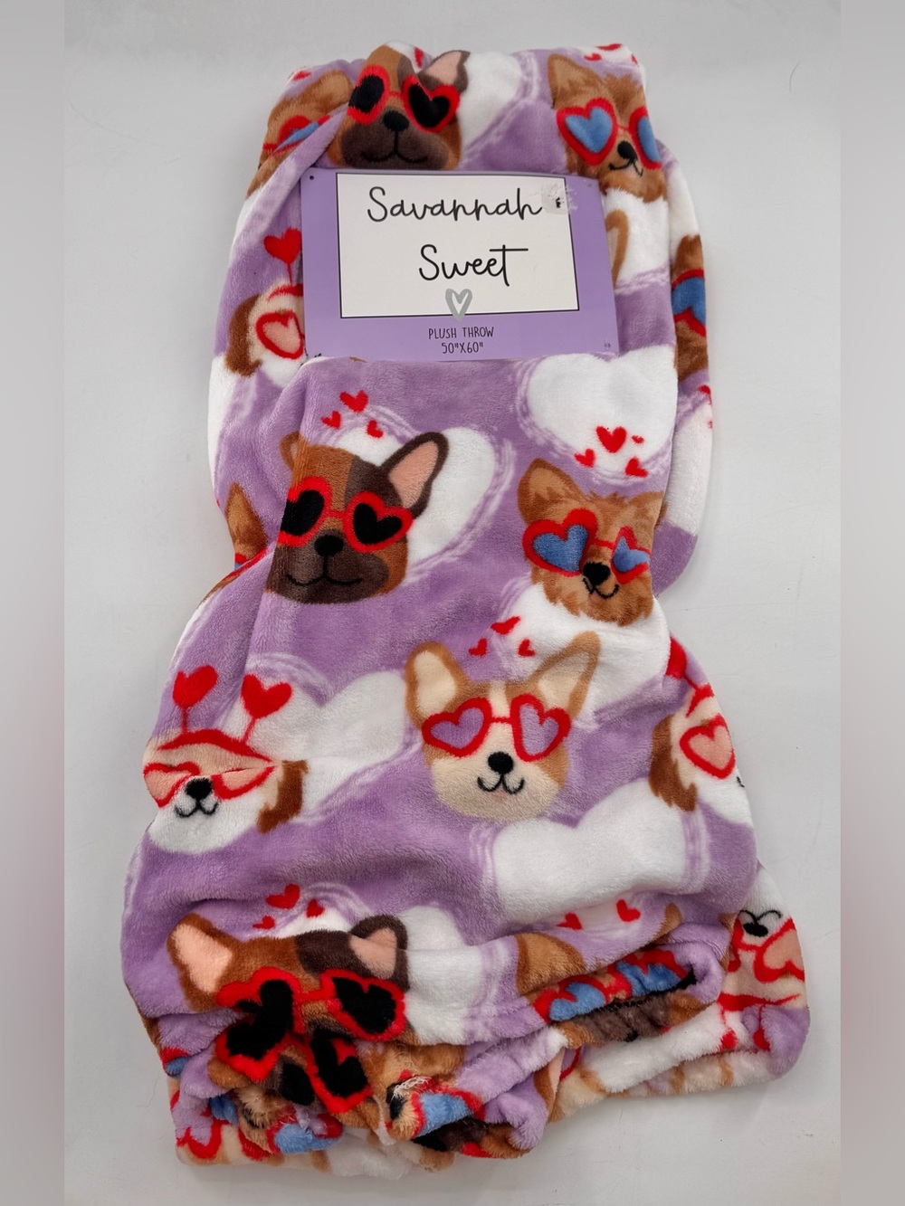 Savannah Sweet Plush Throw Blanket Dogs 50” x 60” NEW Corgi Frenchie Valentines